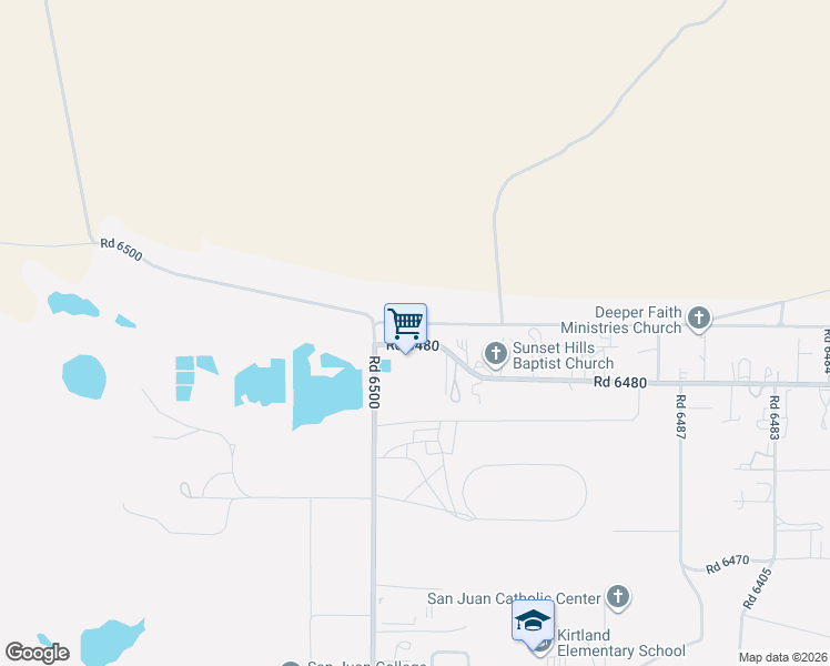 map of restaurants, bars, coffee shops, grocery stores, and more near 6 Road 6480 in Kirtland