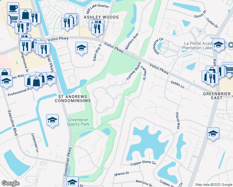 map of restaurants, bars, coffee shops, grocery stores, and more near 1309 Quail Creek Hollow in Chesapeake