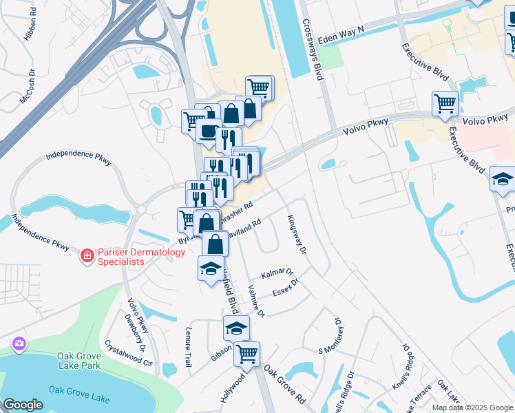 map of restaurants, bars, coffee shops, grocery stores, and more near 141 Thrasher Road in Chesapeake