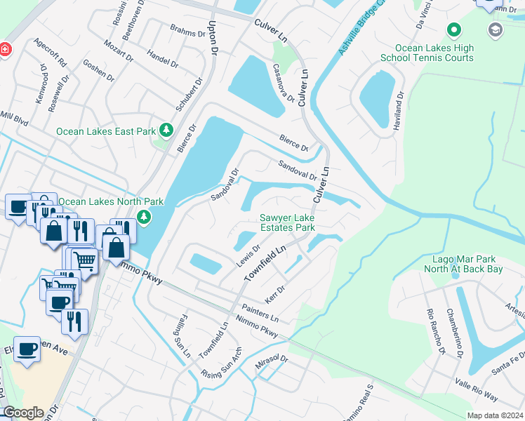 map of restaurants, bars, coffee shops, grocery stores, and more near 955 Chigwell Road in Virginia Beach