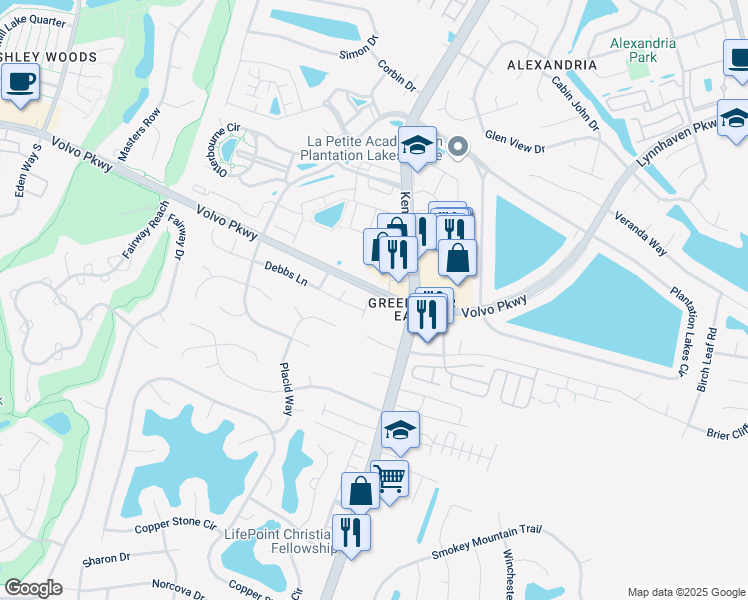 map of restaurants, bars, coffee shops, grocery stores, and more near 1320 Hamill Lane in Chesapeake