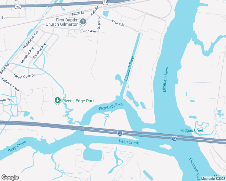 map of restaurants, bars, coffee shops, grocery stores, and more near 1500 Steel Street in Chesapeake