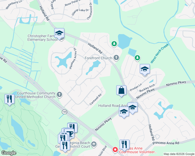 map of restaurants, bars, coffee shops, grocery stores, and more near 2653 Christopher Farms Drive in Virginia Beach