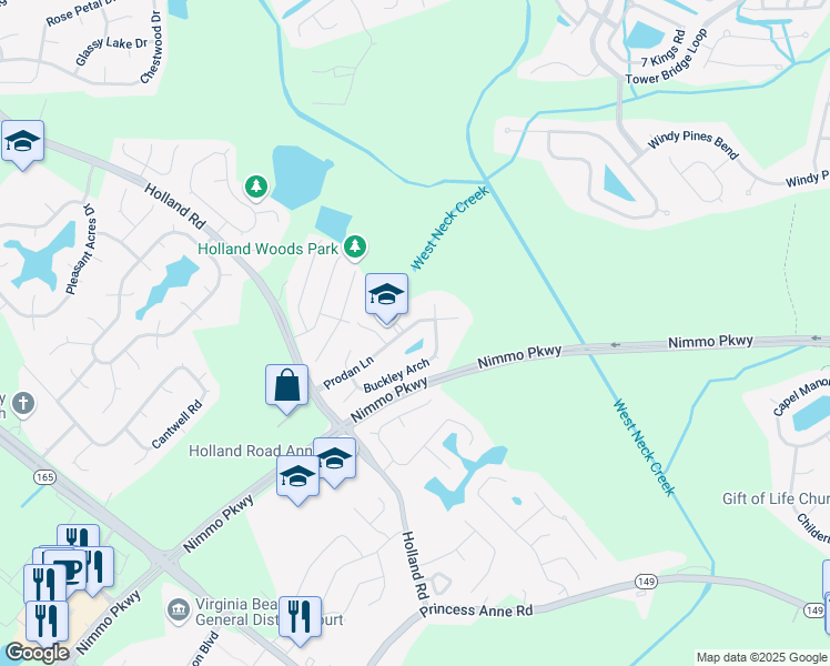 map of restaurants, bars, coffee shops, grocery stores, and more near 1737 Prodan Lane in Virginia Beach