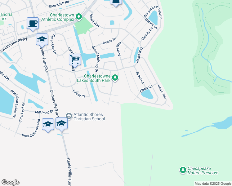 map of restaurants, bars, coffee shops, grocery stores, and more near 1816 Kathleen Court in Virginia Beach