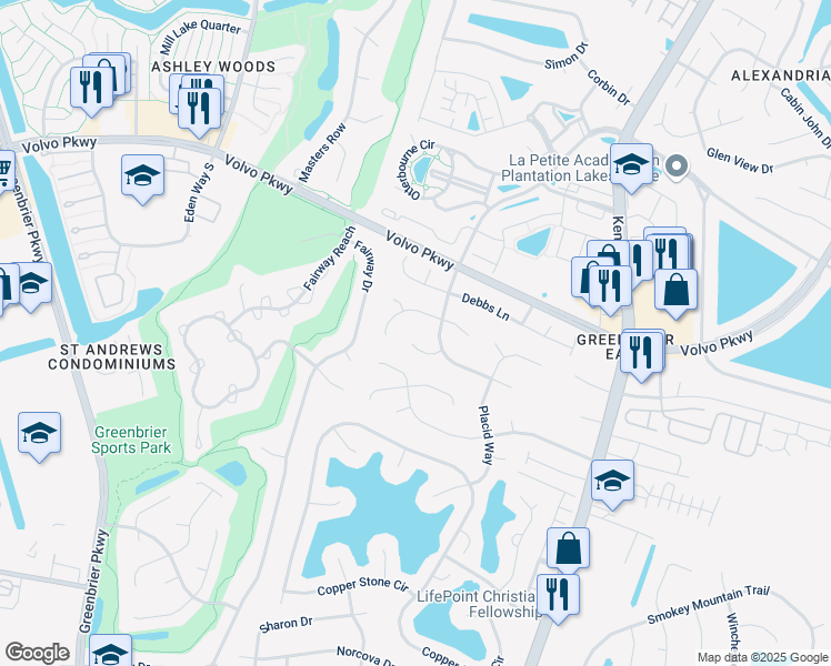 map of restaurants, bars, coffee shops, grocery stores, and more near 1314 Blair Court in Chesapeake