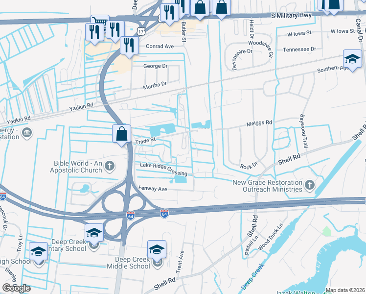 map of restaurants, bars, coffee shops, grocery stores, and more near in Chesapeake