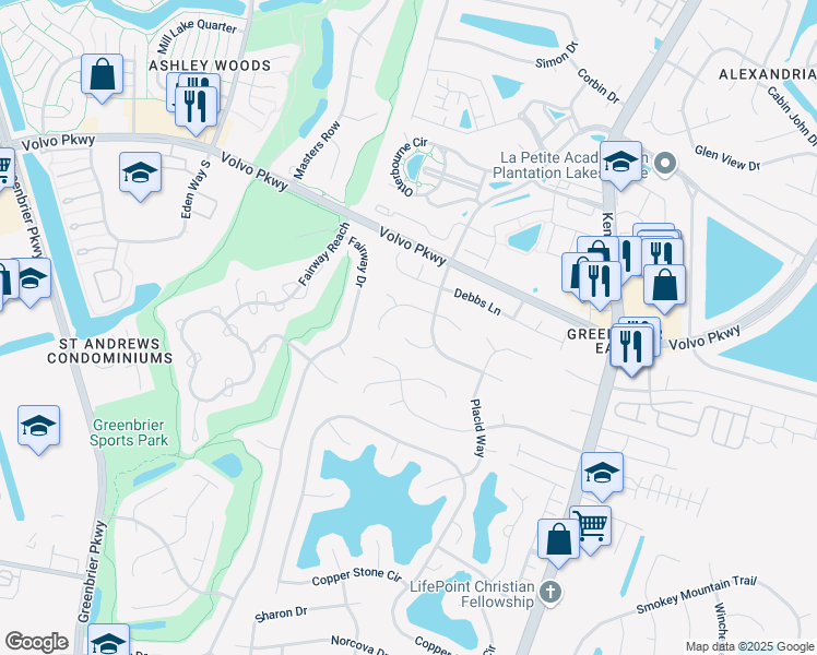 map of restaurants, bars, coffee shops, grocery stores, and more near 1314 Blair Court in Chesapeake