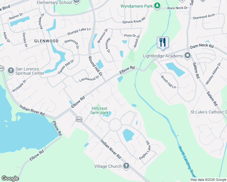map of restaurants, bars, coffee shops, grocery stores, and more near 4212 Lilyturf Court in Virginia Beach