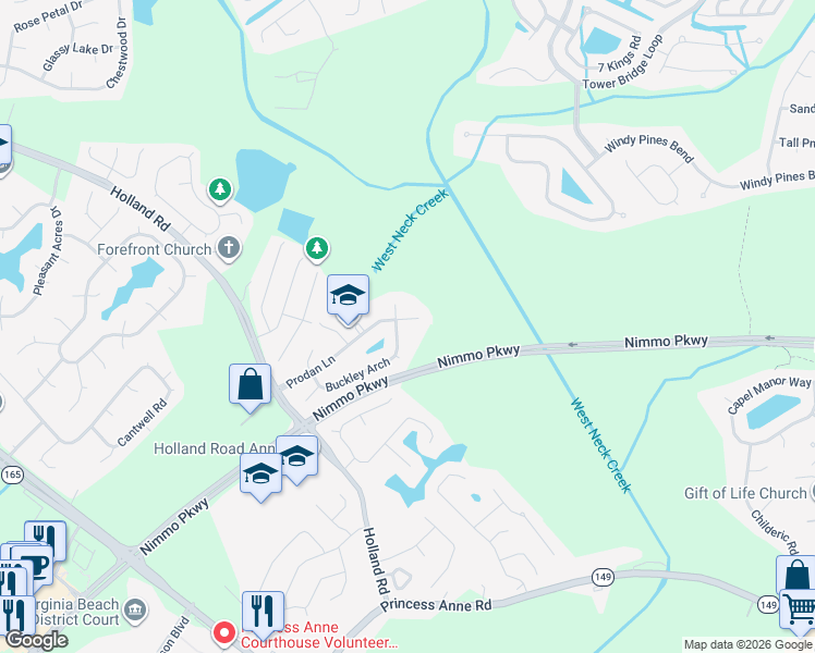 map of restaurants, bars, coffee shops, grocery stores, and more near 1713 Prodan Lane in Virginia Beach