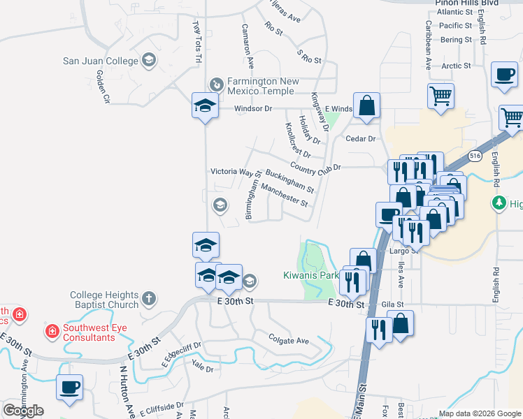 map of restaurants, bars, coffee shops, grocery stores, and more near 3986 Birmingham Street in Farmington
