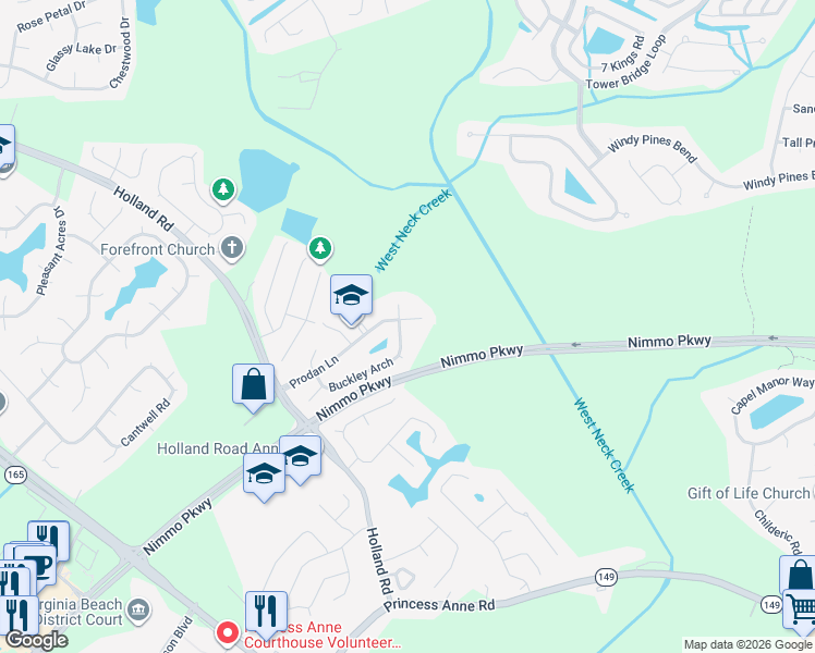 map of restaurants, bars, coffee shops, grocery stores, and more near 1713 Prodan Lane in Virginia Beach