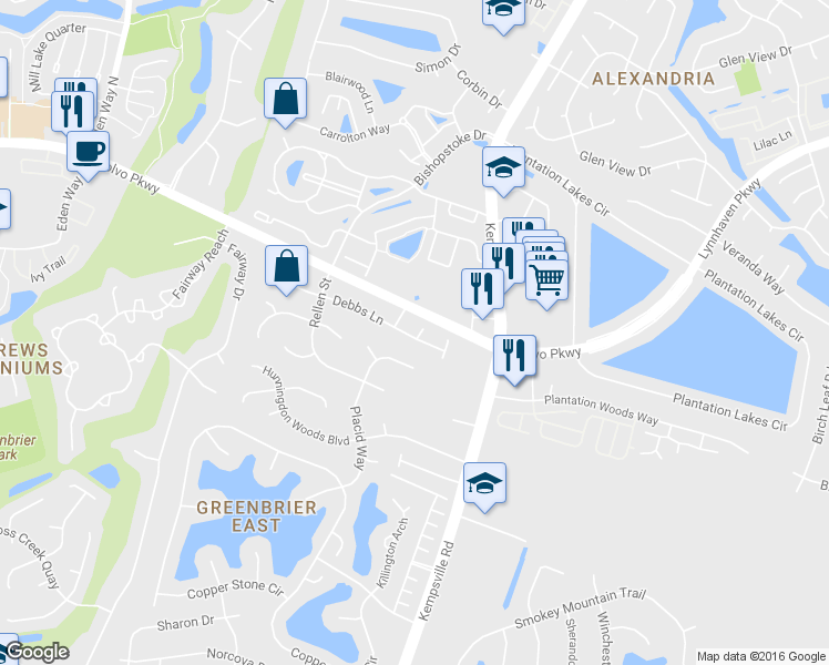map of restaurants, bars, coffee shops, grocery stores, and more near 1503 Debbs Lane in Chesapeake