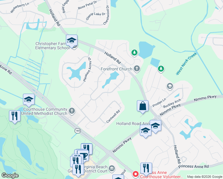 map of restaurants, bars, coffee shops, grocery stores, and more near 2653 Christopher Farms Drive in Virginia Beach