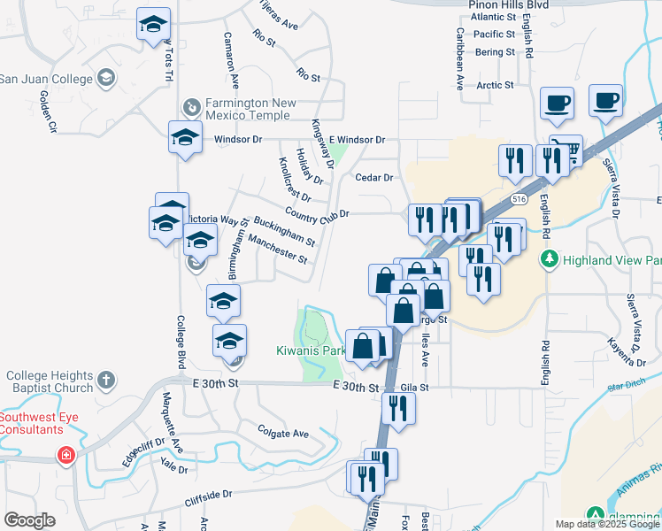 map of restaurants, bars, coffee shops, grocery stores, and more near 3812 Wilshire Drive in Farmington