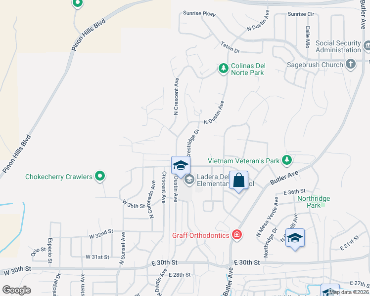 map of restaurants, bars, coffee shops, grocery stores, and more near 3811 Crestridge Drive in Farmington