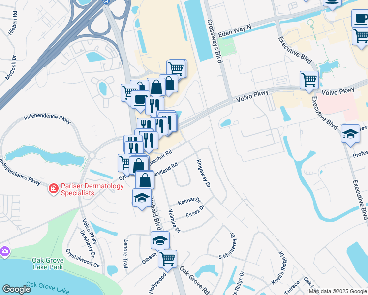 map of restaurants, bars, coffee shops, grocery stores, and more near 151 Thrasher Road in Chesapeake