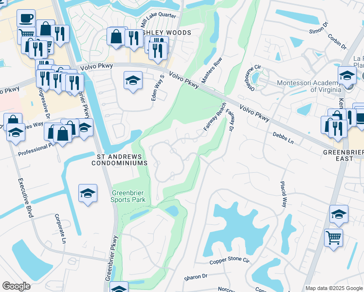 map of restaurants, bars, coffee shops, grocery stores, and more near 1305 Quail Creek Hollow in Chesapeake