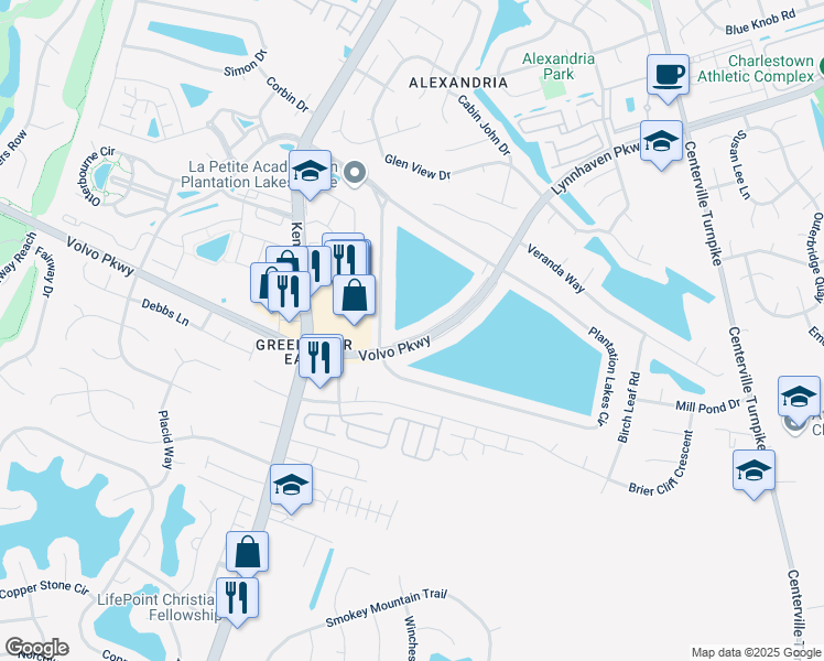 map of restaurants, bars, coffee shops, grocery stores, and more near 1714 Volvo Pkwy Service Road in Chesapeake