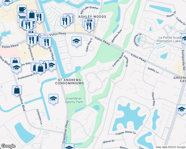 map of restaurants, bars, coffee shops, grocery stores, and more near 816 Shoal Creek Trail in Chesapeake