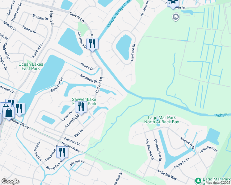 map of restaurants, bars, coffee shops, grocery stores, and more near 825 Sandoval Drive in Virginia Beach