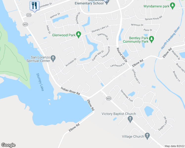 map of restaurants, bars, coffee shops, grocery stores, and more near 4340 Cattingham Lane in Virginia Beach