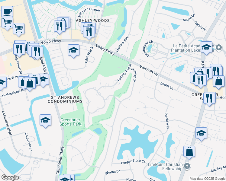 map of restaurants, bars, coffee shops, grocery stores, and more near 1305 Tuckaway Reach in Chesapeake
