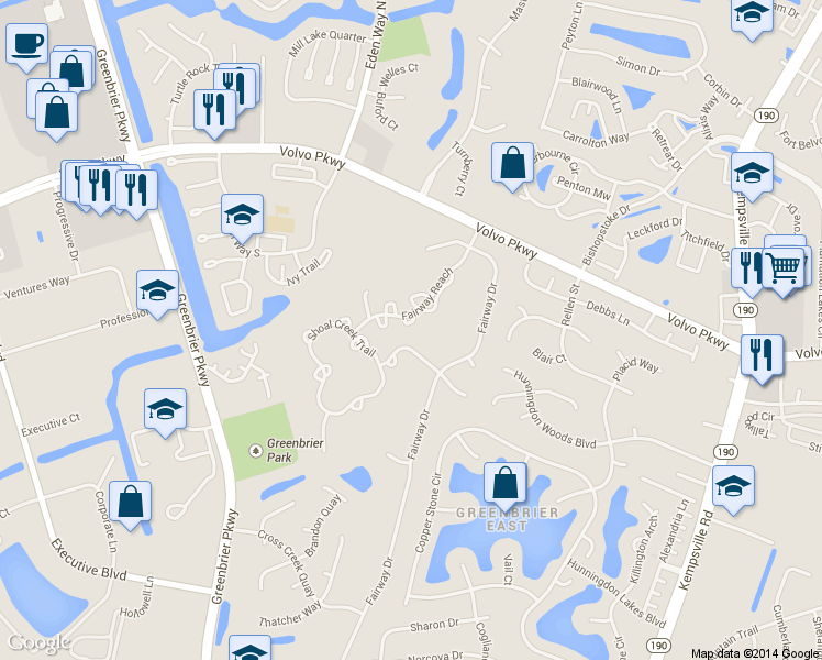map of restaurants, bars, coffee shops, grocery stores, and more near 1305 Tuckaway Reach in Chesapeake