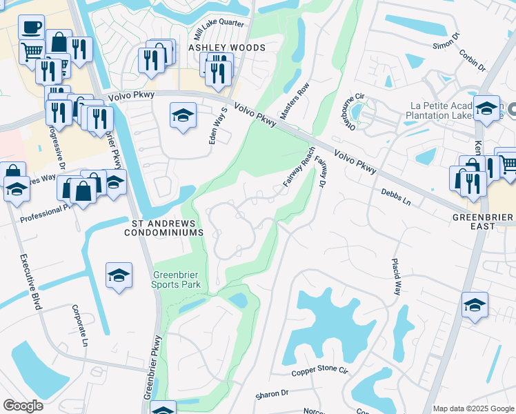map of restaurants, bars, coffee shops, grocery stores, and more near 1313 Quail Creek Hollow in Chesapeake