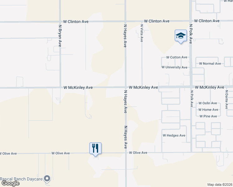 map of restaurants, bars, coffee shops, grocery stores, and more near 6023 West McKinley Avenue in Fresno