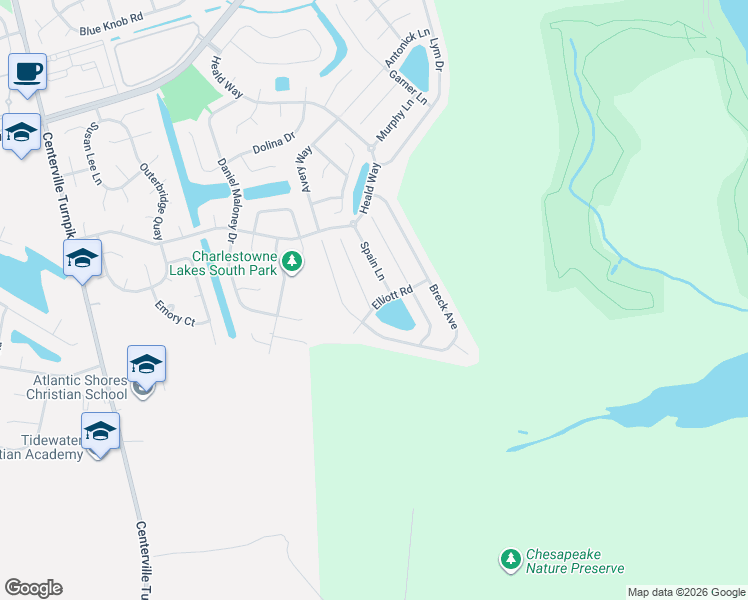 map of restaurants, bars, coffee shops, grocery stores, and more near 932 Elliot Road in Virginia Beach