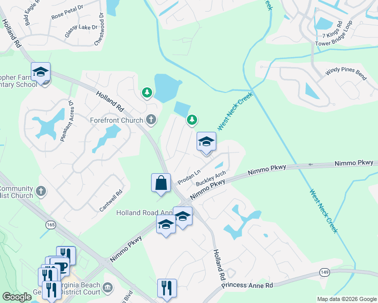 map of restaurants, bars, coffee shops, grocery stores, and more near 1732 Edgestone Court in Virginia Beach