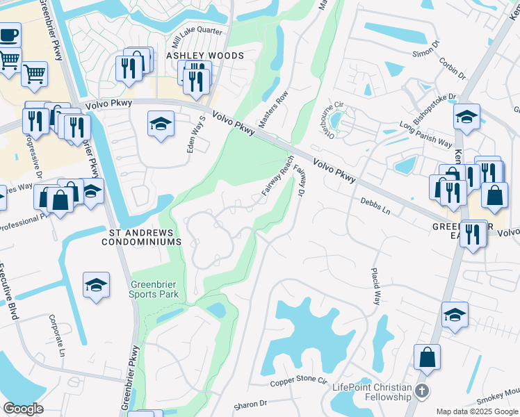 map of restaurants, bars, coffee shops, grocery stores, and more near 1305 Tuckaway Reach in Chesapeake