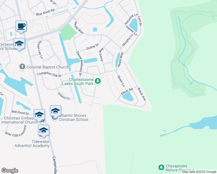 map of restaurants, bars, coffee shops, grocery stores, and more near 2132 Breck Avenue in Virginia Beach