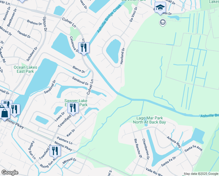 map of restaurants, bars, coffee shops, grocery stores, and more near 824 Sandoval Drive in Virginia Beach