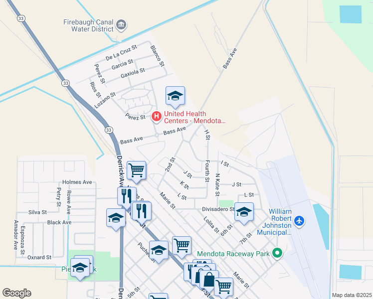map of restaurants, bars, coffee shops, grocery stores, and more near 974 2nd Street in Mendota