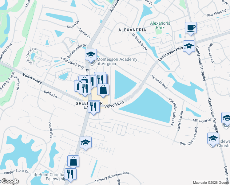 map of restaurants, bars, coffee shops, grocery stores, and more near 1517 Plantation Lakes Circle in Chesapeake