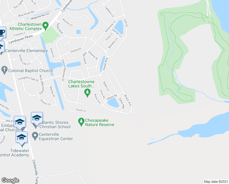 map of restaurants, bars, coffee shops, grocery stores, and more near 1949 Edna Way in Virginia Beach