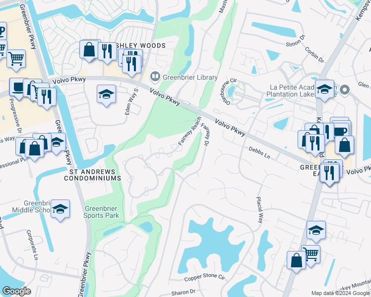 map of restaurants, bars, coffee shops, grocery stores, and more near 1317 Eagles Trace Path in Chesapeake