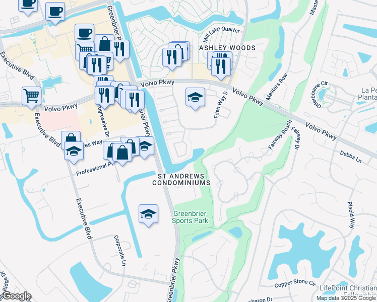 map of restaurants, bars, coffee shops, grocery stores, and more near 1341 Ivy Trail in Chesapeake