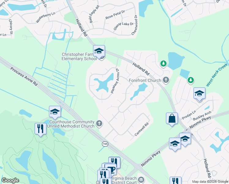 map of restaurants, bars, coffee shops, grocery stores, and more near 2109 Fence Post Court in Virginia Beach