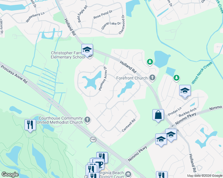 map of restaurants, bars, coffee shops, grocery stores, and more near 2000 Harvest Moon Court in Virginia Beach