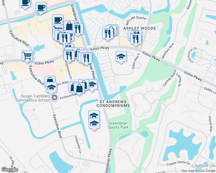 map of restaurants, bars, coffee shops, grocery stores, and more near 1054 Still-Harbor Circle in Chesapeake