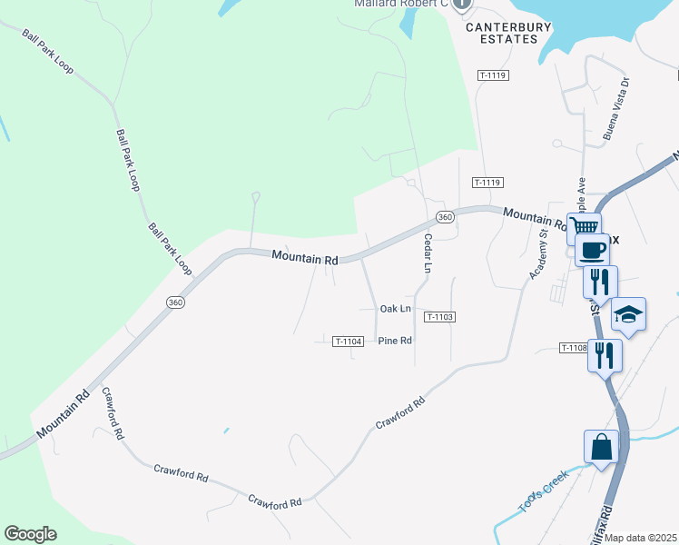 map of restaurants, bars, coffee shops, grocery stores, and more near 722 Mountain Road in Halifax