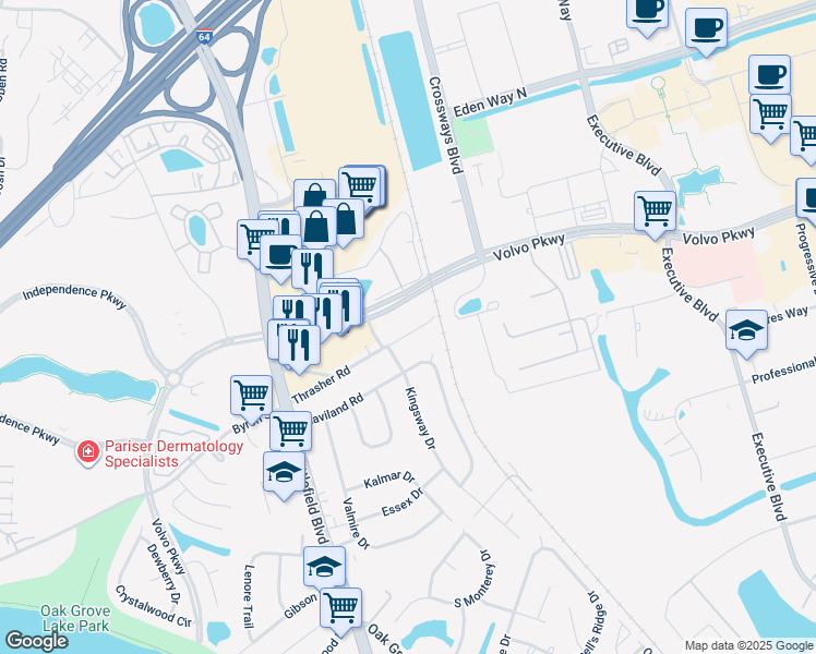 map of restaurants, bars, coffee shops, grocery stores, and more near 210 Thrasher Road in Chesapeake