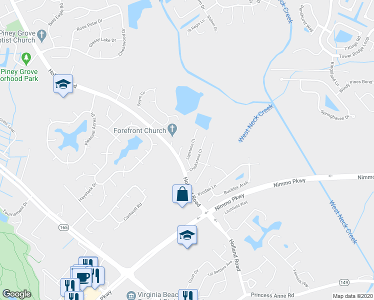 map of restaurants, bars, coffee shops, grocery stores, and more near 1732 Lapstone Court in Virginia Beach