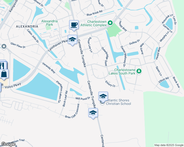 map of restaurants, bars, coffee shops, grocery stores, and more near 2001 Jeri Court in Virginia Beach