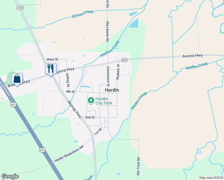 map of restaurants, bars, coffee shops, grocery stores, and more near in Hardin