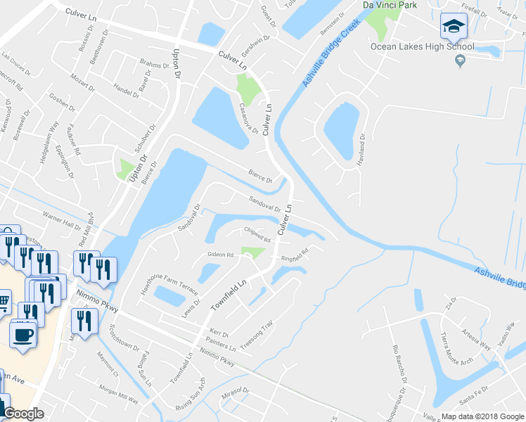 map of restaurants, bars, coffee shops, grocery stores, and more near 881 Sandoval Drive in Virginia Beach