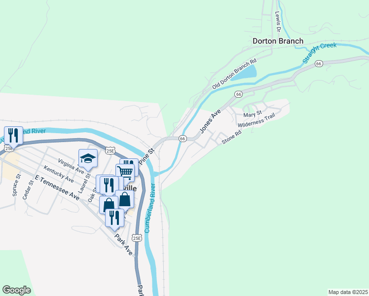 map of restaurants, bars, coffee shops, grocery stores, and more near 227 Jones Avenue in Pineville